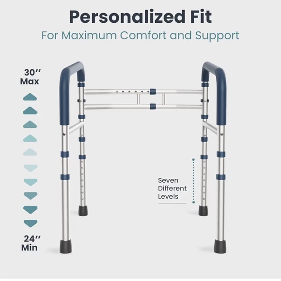 Adjustable Toilet Safety Rail with Blue Handles - Picture 3 of 5